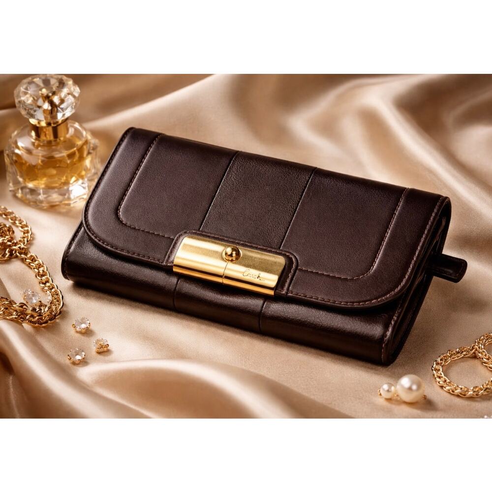 Vintage Chocolate Brown Coach Leather Trifold Wallet